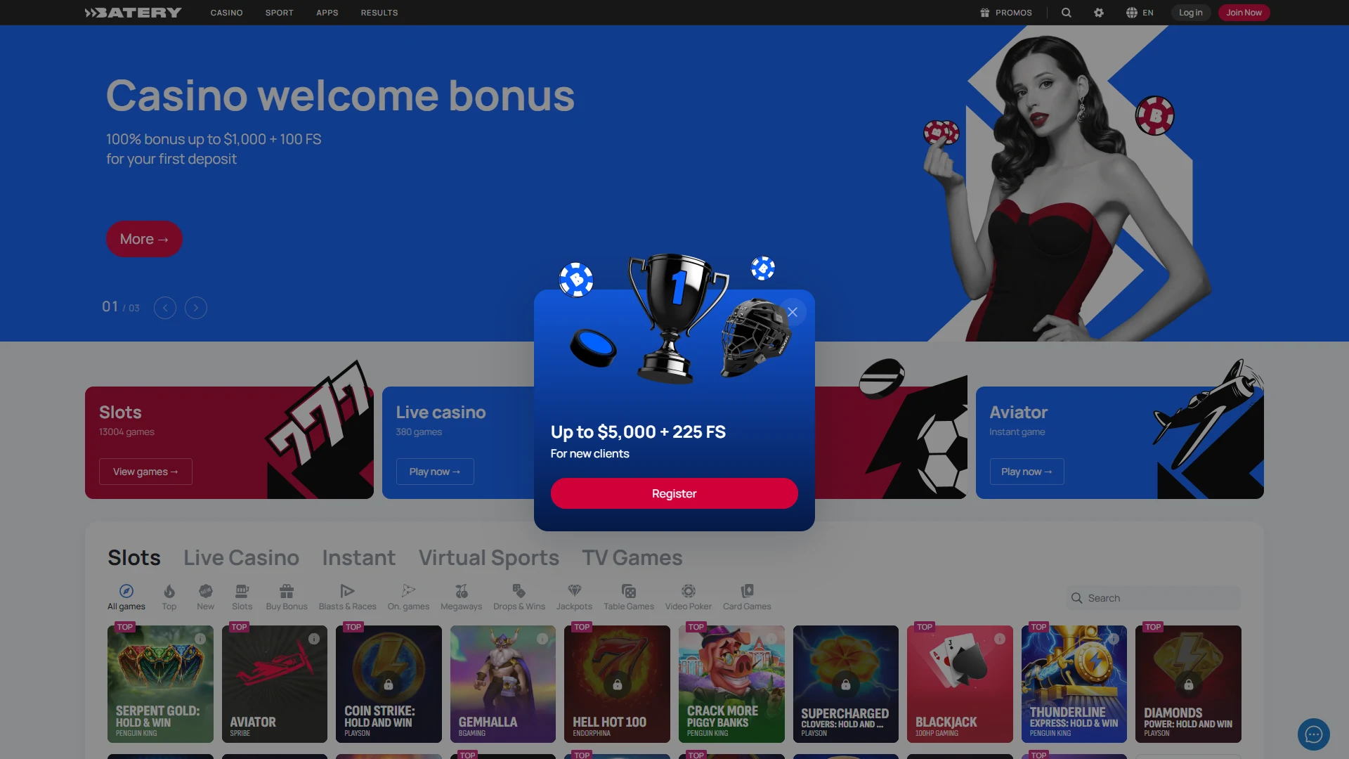Battery Casino homepage